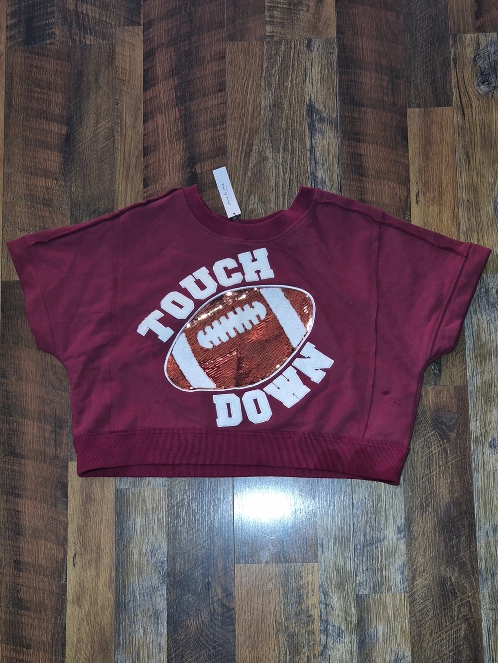 Anna & Ava Maroon Sequin Football Crop Sweatshirt Soft